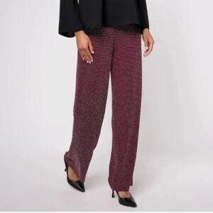 Susan Graver Occasions Metallic Knit Wide Leg Pants-Silver/Wine-3X-NEW-A623497
